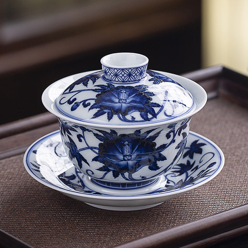 Rotating Levitating Blue & White Sancai Gaiwan - 160ml
