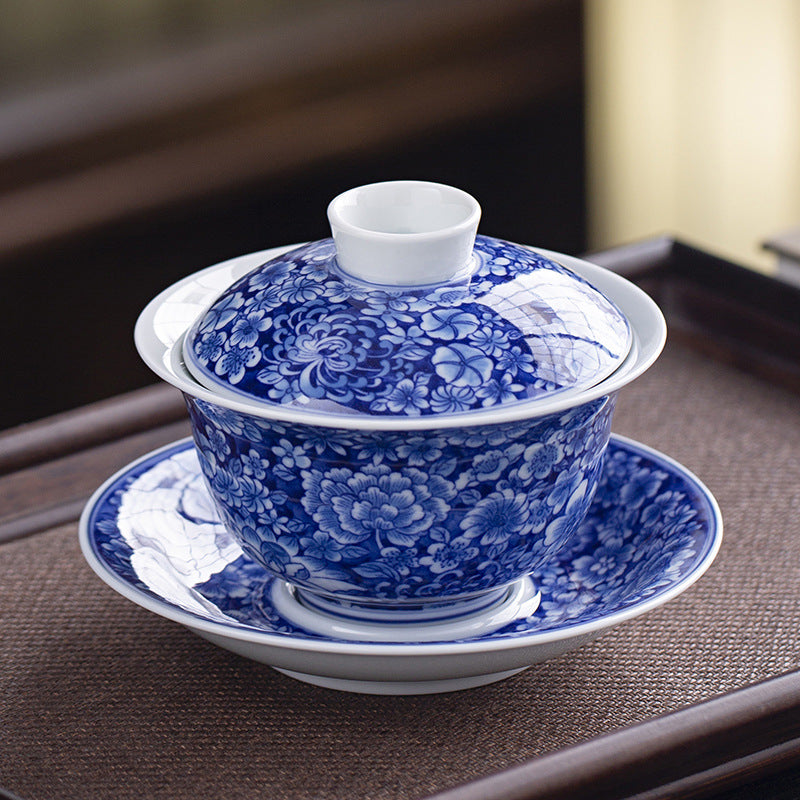 Rotating Levitating Blue & White Sancai Gaiwan - 160ml