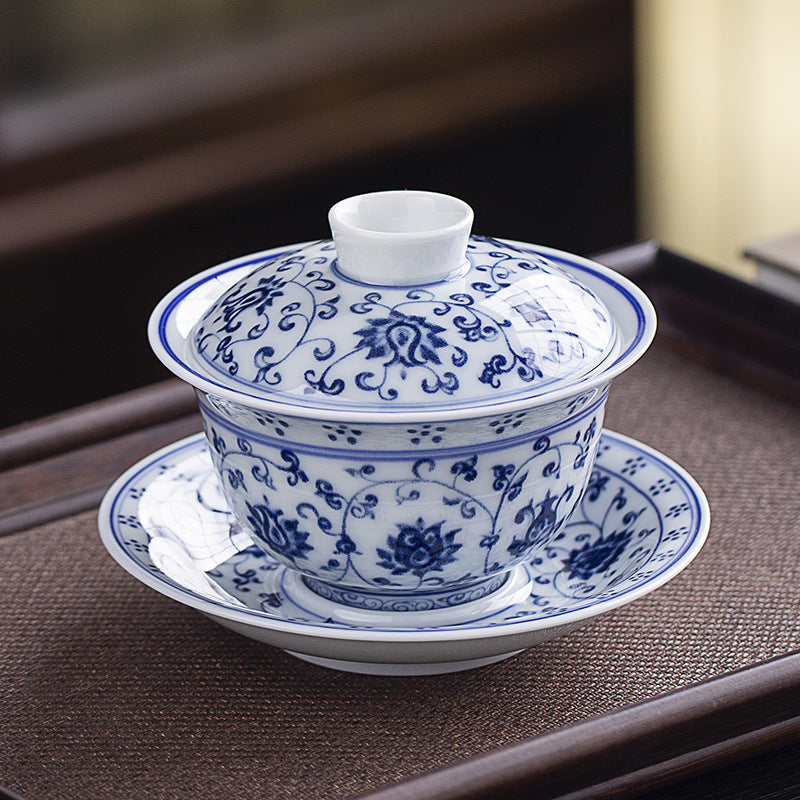 Rotating Levitating Blue & White Sancai Gaiwan - 160ml