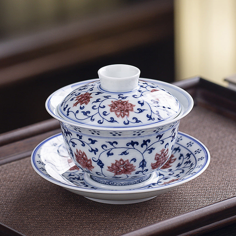Rotating Levitating Blue & White Sancai Gaiwan - 160ml