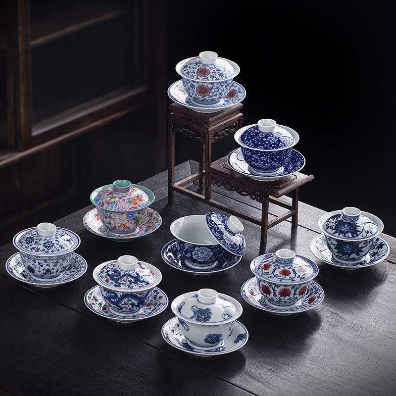 Rotating Levitating Blue & White Sancai Gaiwan - 160ml