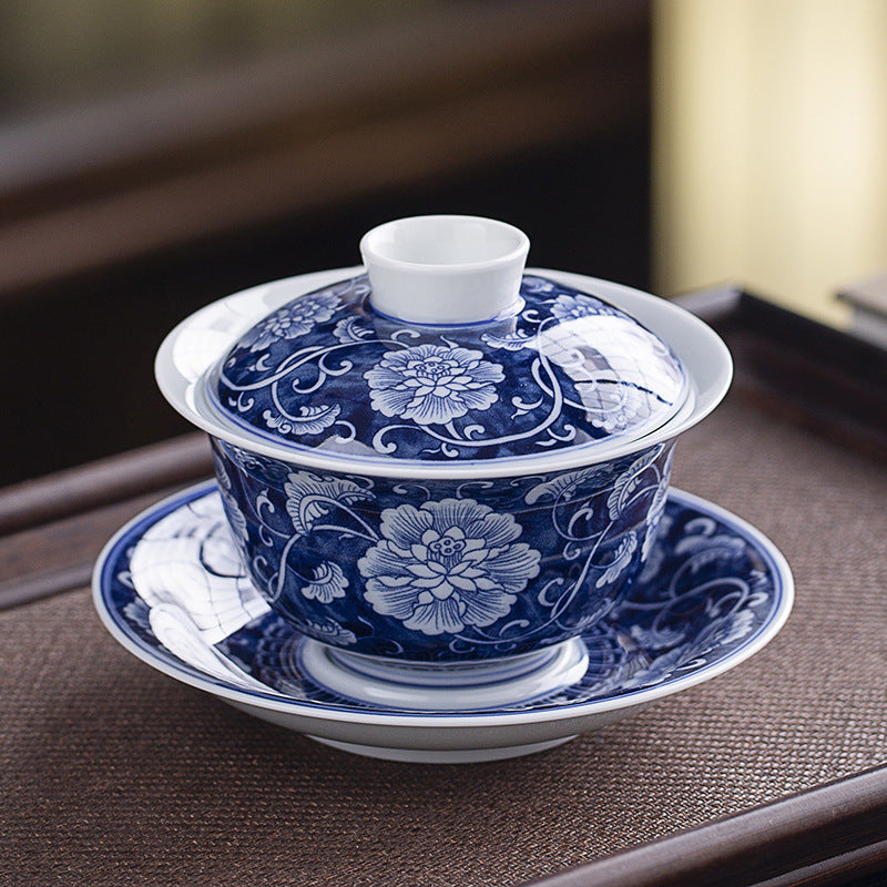 Rotating Levitating Blue & White Sancai Gaiwan - 160ml