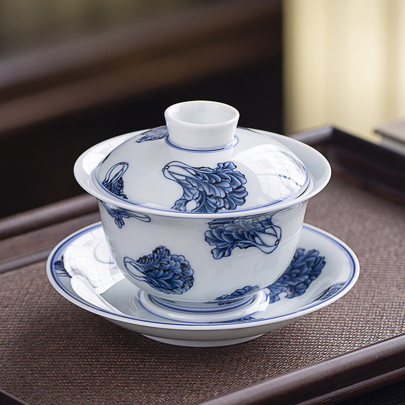 Rotating Levitating Blue & White Sancai Gaiwan - 160ml