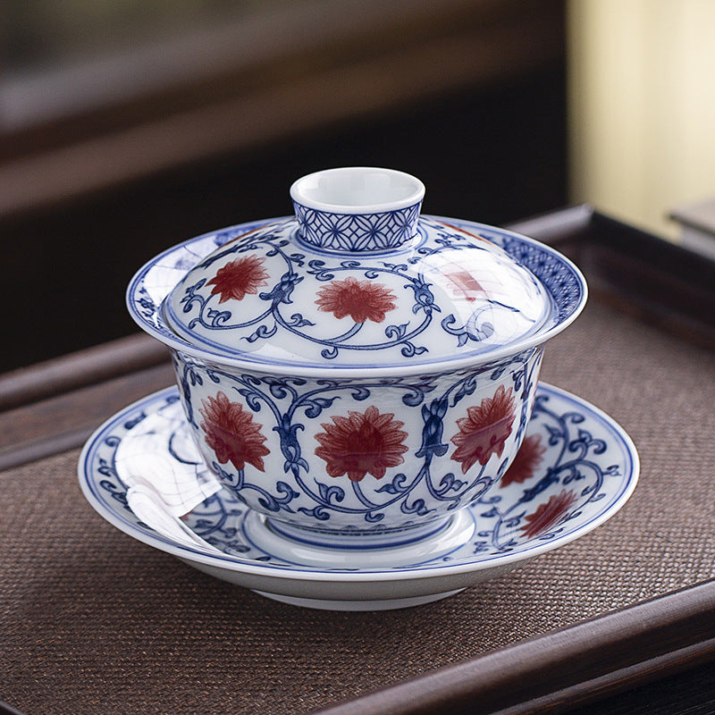 Rotating Levitating Blue & White Sancai Gaiwan - 160ml