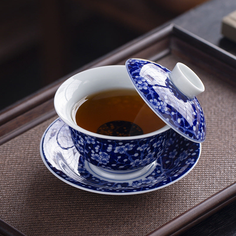 Rotating Levitating Blue & White Sancai Gaiwan - 160ml