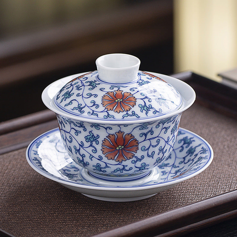 Rotating Levitating Blue & White Sancai Gaiwan - 160ml