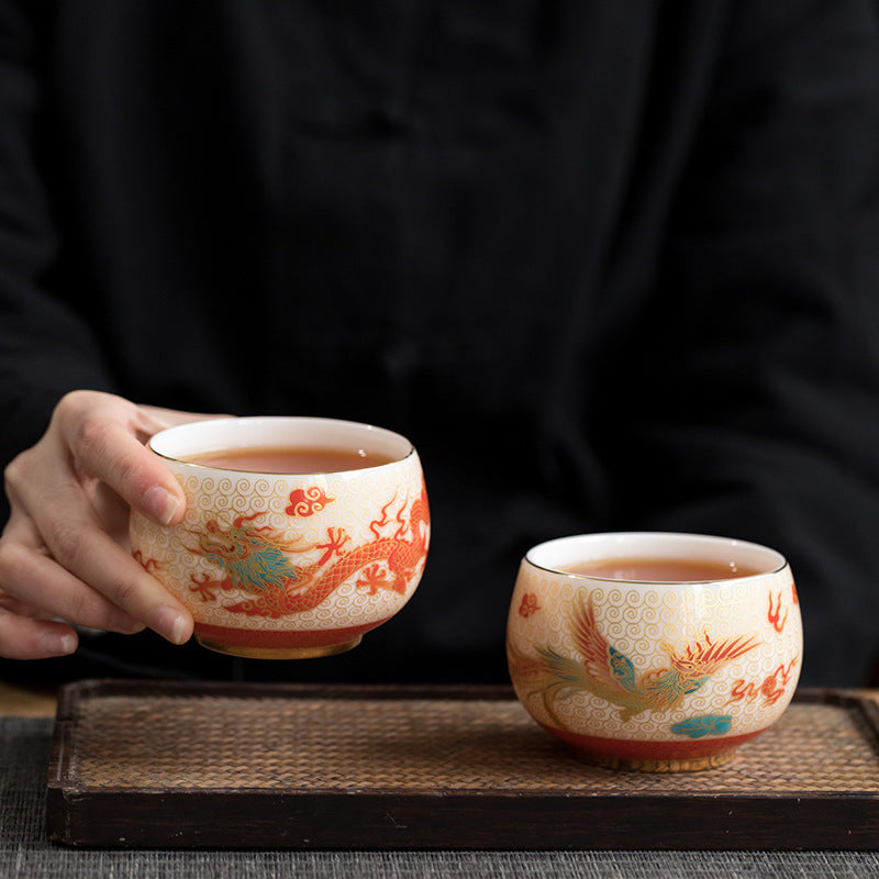 Dragon & Phoenix Enamel Master Couples Teacup Pair (Set of 2)