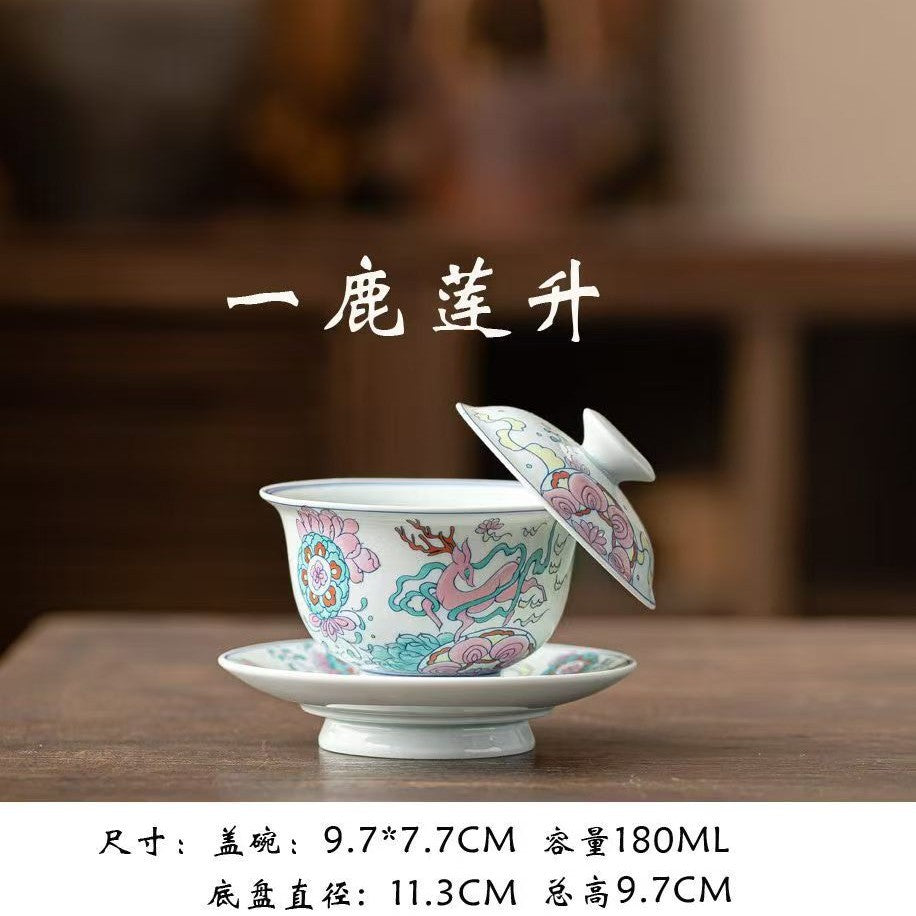 Doucai Celadon Glaze Sancai Gaiwan - 150ml