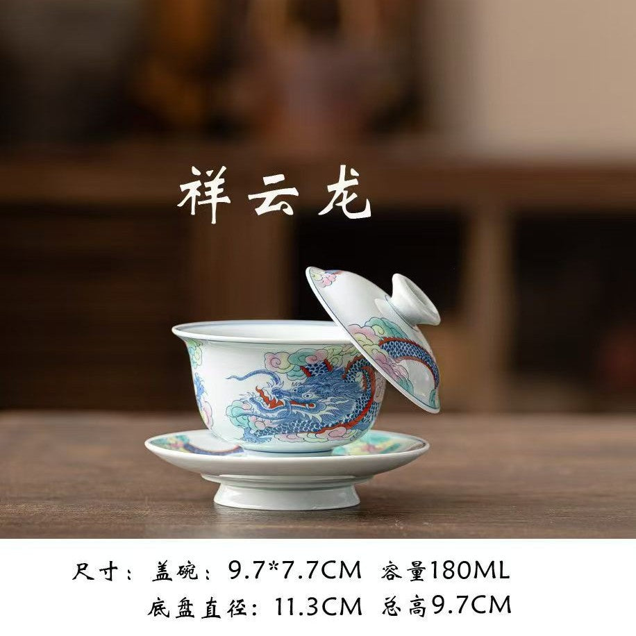Doucai Celadon Glaze Sancai Gaiwan - 150ml