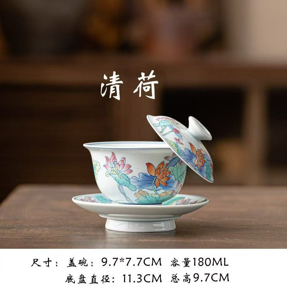 Doucai Celadon Glaze Sancai Gaiwan - 150ml