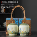 Thousand Miles Landscape Rattan-Wrapped Ceramic Tea Caddy