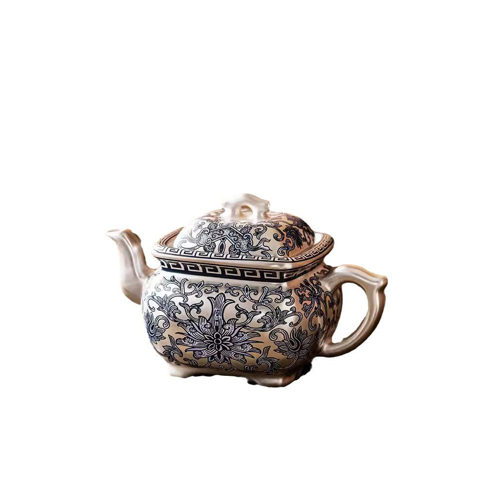 Pure Ag999 Silver-Gilded Square Teapot & Cup Set