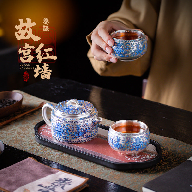 Pure Ag999 Silver-Gilded Hanwa Teapot Set