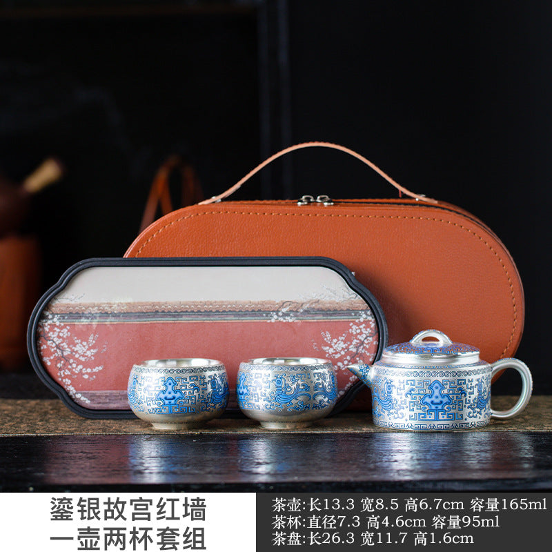 Pure Ag999 Silver-Gilded Hanwa Teapot Set