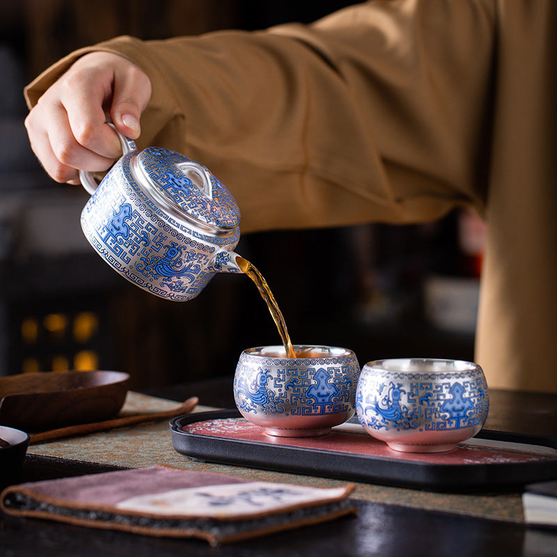 Pure Ag999 Silver-Gilded Hanwa Teapot Set