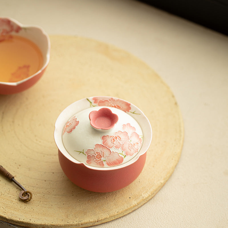 Authentic Rock Mineral White Relief Butterfly Orchid Lucky-Pouch Gaiwan - 165ml Tea Bowl