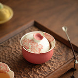 Authentic Rock Mineral White Relief Butterfly Orchid Lucky-Pouch Gaiwan - 165ml Tea Bowl