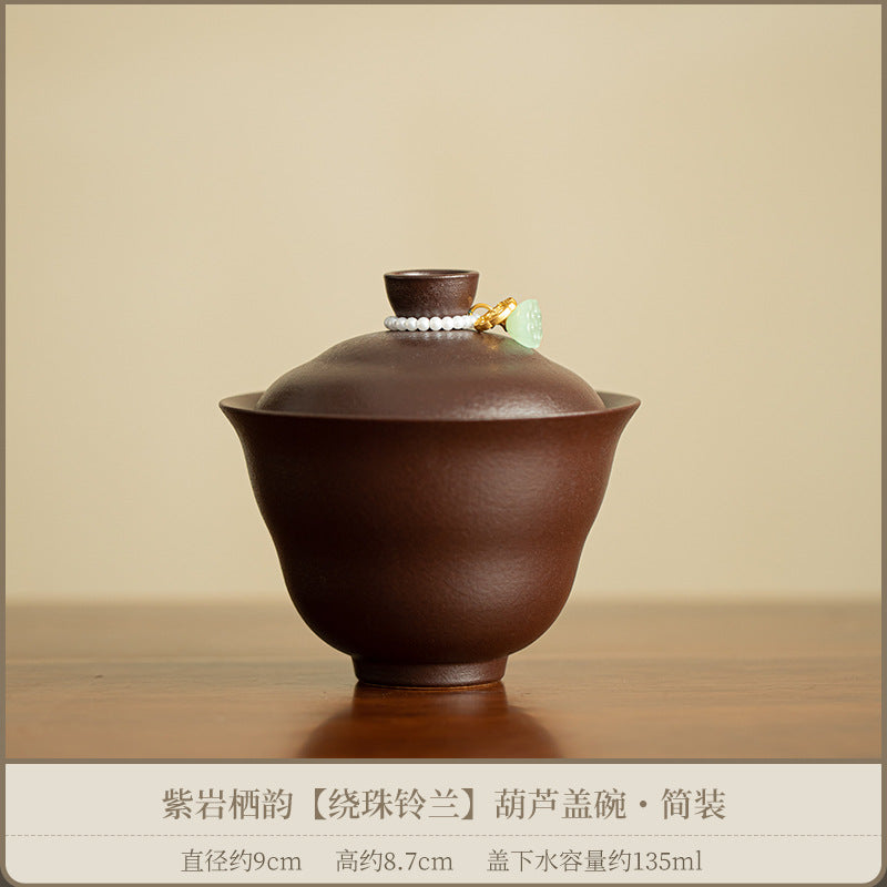 Authentic Purple Rock Mineral Handcrafted Gourd Two-Talent Gaiwan - 165ml Tea Bowl
