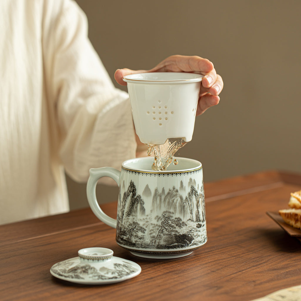 Authentic Antique Glaze Ink Rhyme Landscape Baichuan Master Teacup - 320ml Office Mug