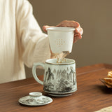 Authentic Antique Glaze Ink Rhyme Landscape Baichuan Master Teacup - 320ml Office Mug