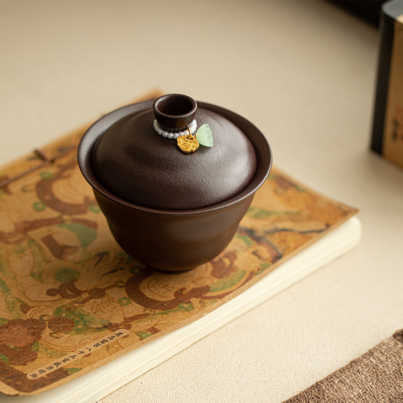 Authentic Purple Rock Mineral Handcrafted Gourd Two-Talent Gaiwan - 165ml Tea Bowl