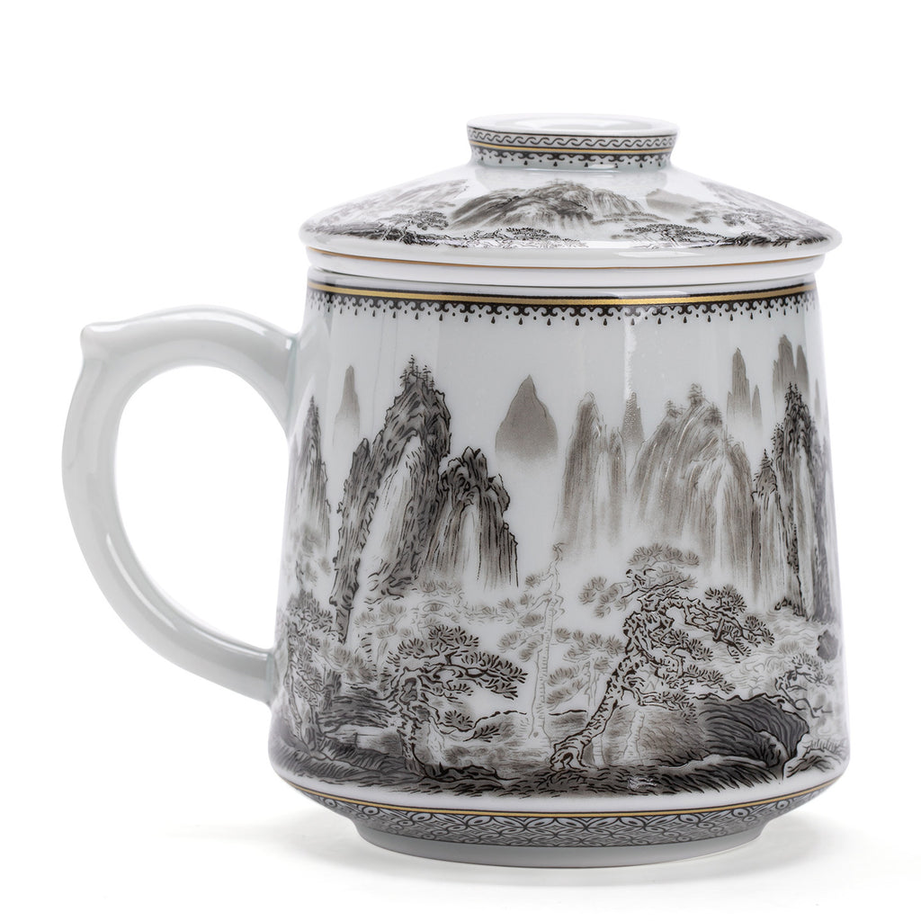 Authentic Antique Glaze Ink Rhyme Landscape Baichuan Master Teacup - 320ml Office Mug