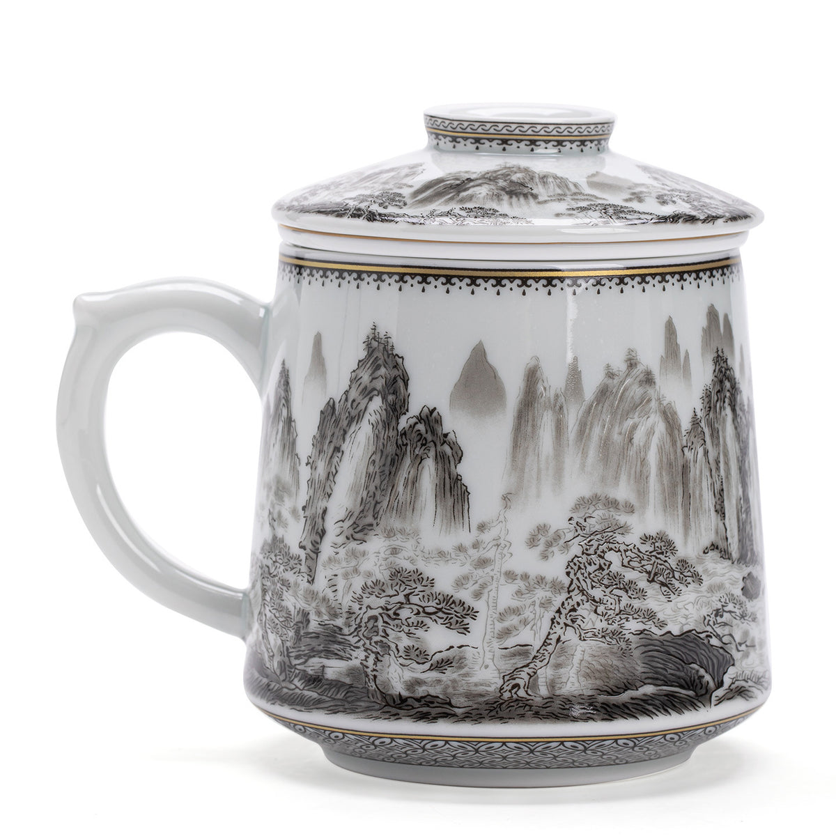 Authentic Antique Glaze Ink Rhyme Landscape Baichuan Master Teacup - 320ml Office Mug