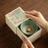 Handcrafted Moss Glaze Auspicious Fortune Master Teacup - 85ml Gift Box Suite
