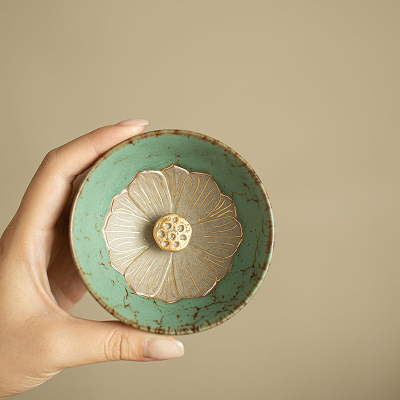 Handcrafted Moss Glaze Auspicious Fortune Master Teacup - 85ml Gift Box Suite