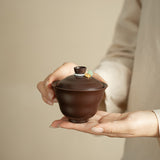 Authentic Purple Rock Mineral Handcrafted Gourd Two-Talent Gaiwan - 165ml Tea Bowl
