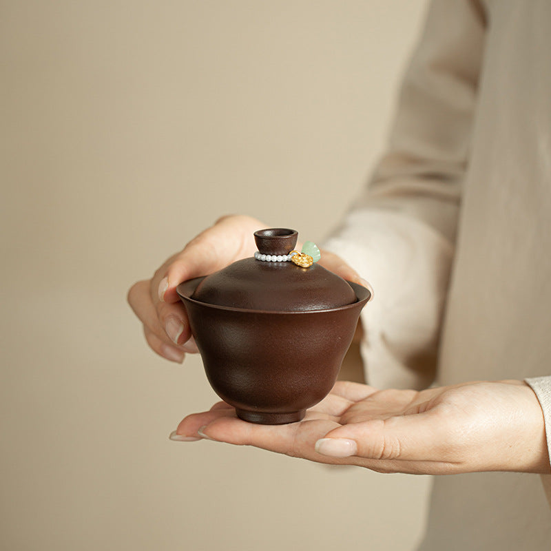 Authentic Purple Rock Mineral Handcrafted Gourd Two-Talent Gaiwan - 165ml Tea Bowl