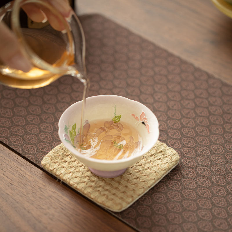 Authentic Rock Mineral White Chrysanthemum Butterfly Ripple Master Teacup - 80ml Gongfu Cup