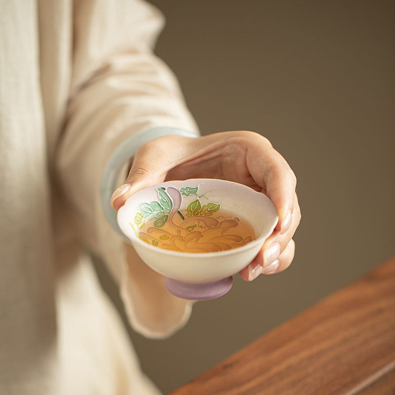Authentic Rock Mineral White Chrysanthemum Butterfly Ripple Master Teacup - 80ml Gongfu Cup