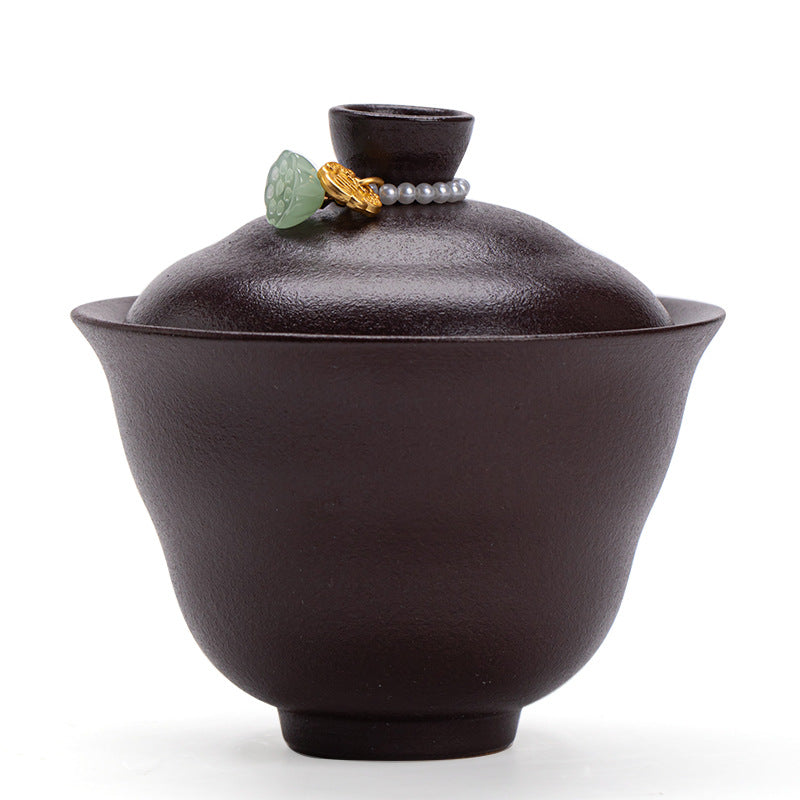Authentic Purple Rock Mineral Handcrafted Gourd Two-Talent Gaiwan - 165ml Tea Bowl