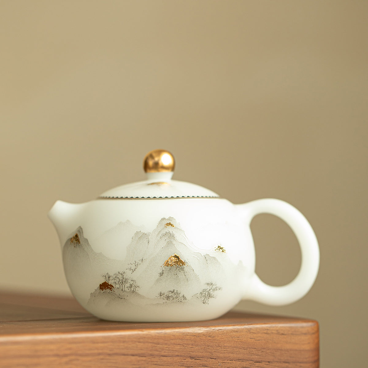 Authentic Ice-Glazed Biscuit 24K Gilded Mountain Xishi Ceramic Teapot - 175ml Gongfu Pot