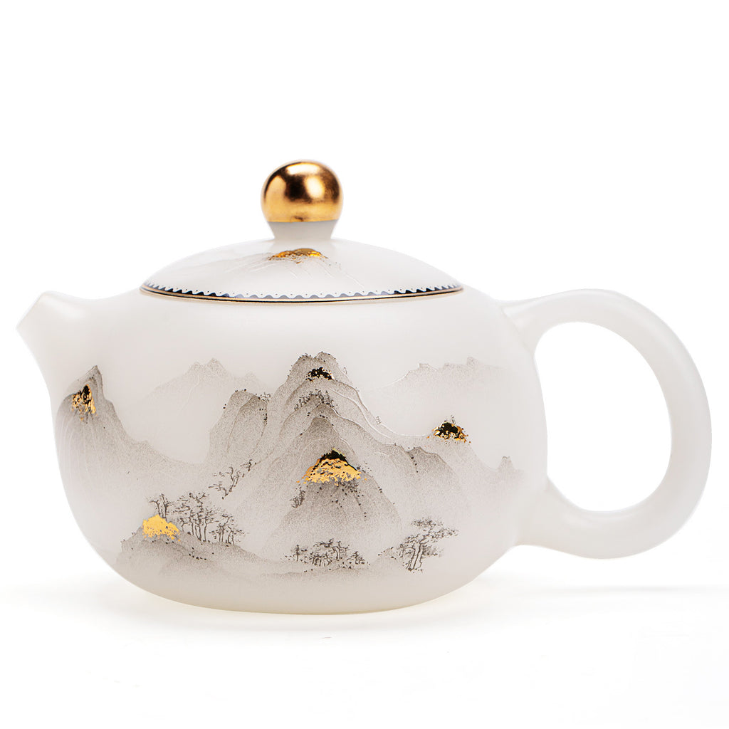 Authentic Ice-Glazed Biscuit 24K Gilded Mountain Xishi Ceramic Teapot - 175ml Gongfu Pot