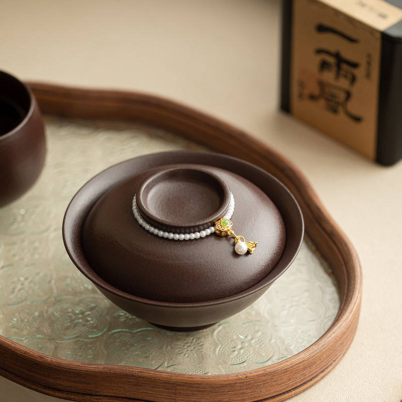 Authentic Purple Rock Mineral Lily of the Valley Two-Talent Large Gaiwan - 180ml Tea Bowl