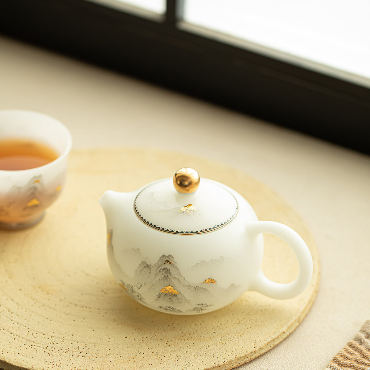 Authentic Ice-Glazed Biscuit 24K Gilded Mountain Xishi Ceramic Teapot - 175ml Gongfu Pot