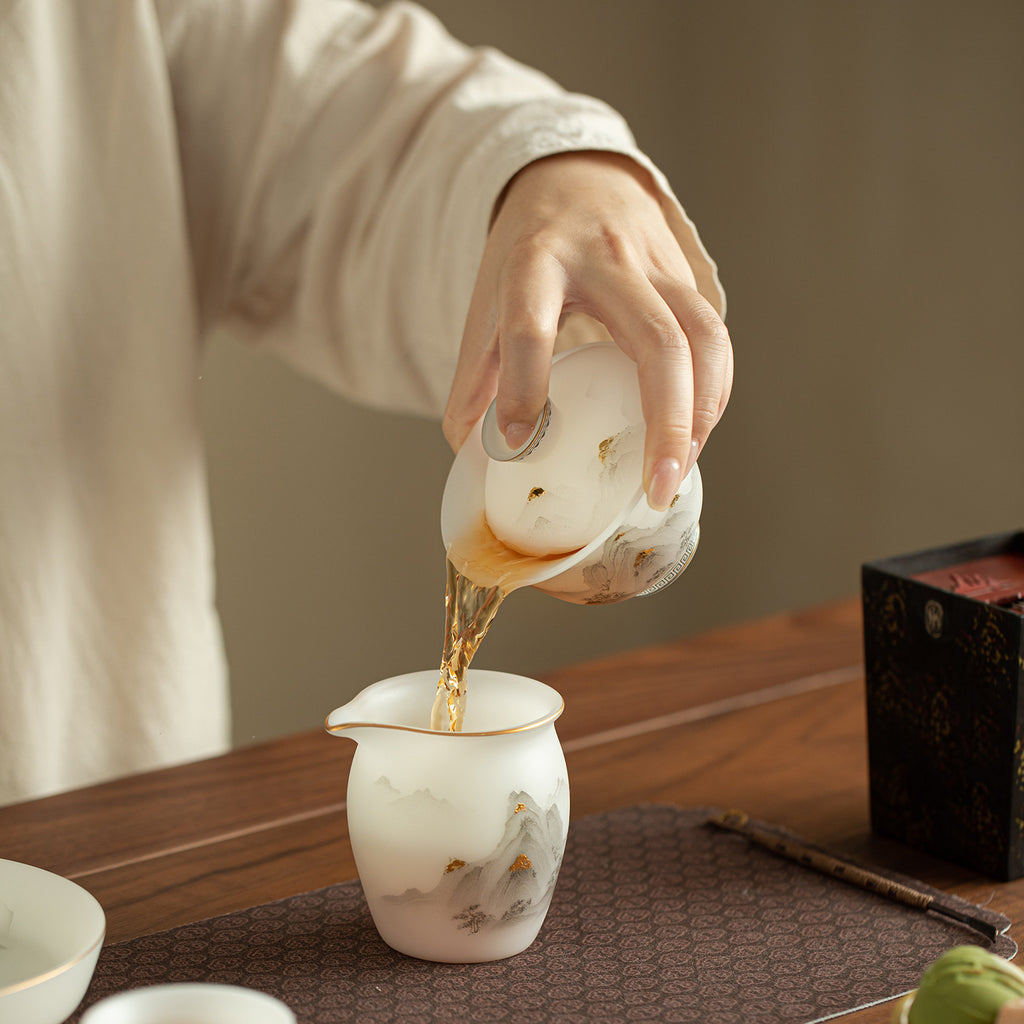 Authentic Ice-Glazed Biscuit 24K Gilded Mountain Two-Talent Gaiwan - 160ml Tea Bowl