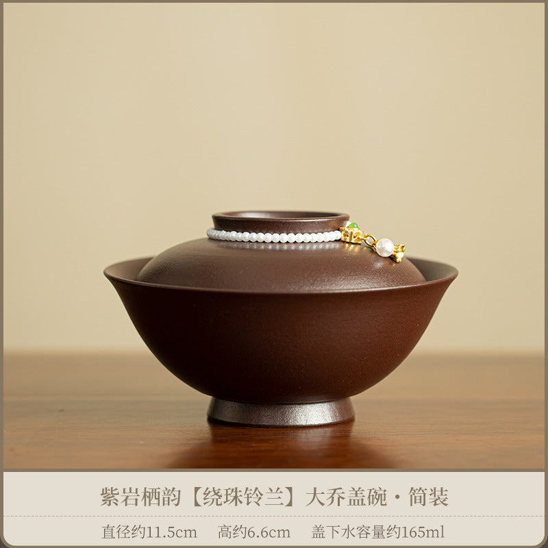 Authentic Purple Rock Mineral Lily of the Valley Two-Talent Large Gaiwan - 180ml Tea Bowl