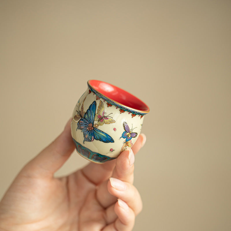 Authentic Palace Wall Red Dancing Butterfly Beauty Master Teacup - 80ml Gongfu Cup