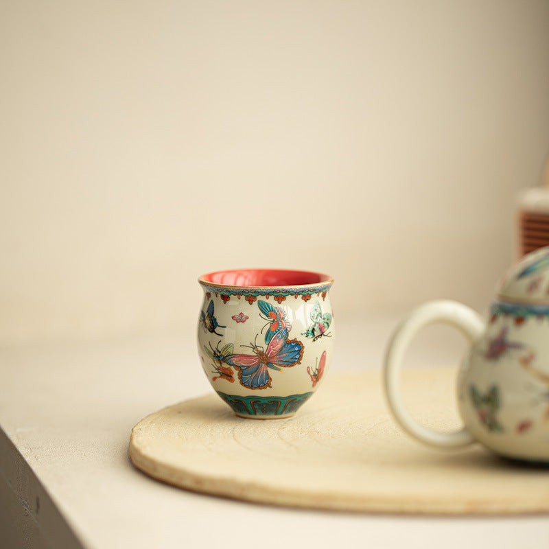 Authentic Palace Wall Red Dancing Butterfly Beauty Master Teacup - 80ml Gongfu Cup
