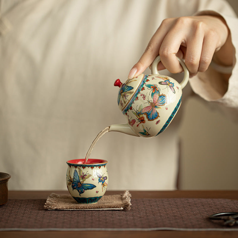 Authentic Palace Wall Red Dancing Butterfly Beauty Master Teacup - 80ml Gongfu Cup