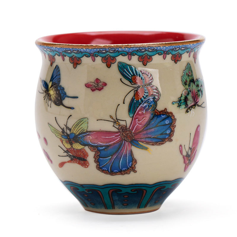 Authentic Palace Wall Red Dancing Butterfly Beauty Master Teacup - 80ml Gongfu Cup