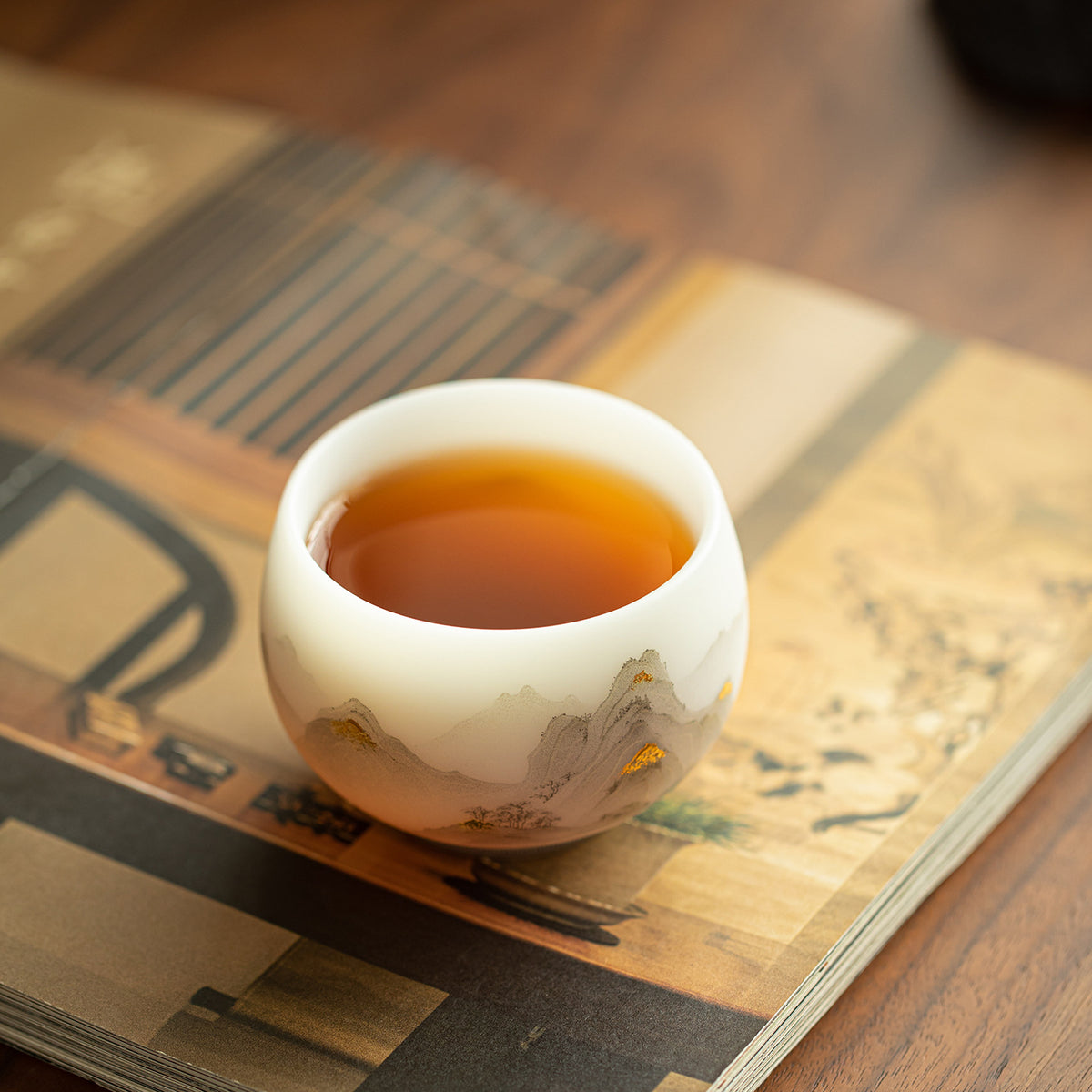 Luxury Dehua Mutton-Fat Jade Biscuit 24K Gilded Landscape Luohan Teacup - 105ml Master Cup