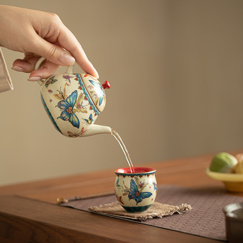 Authentic Palace Wall Red Dancing Butterfly Pear-Shaped Ceramic Teapot - 175ml Gongfu Pot