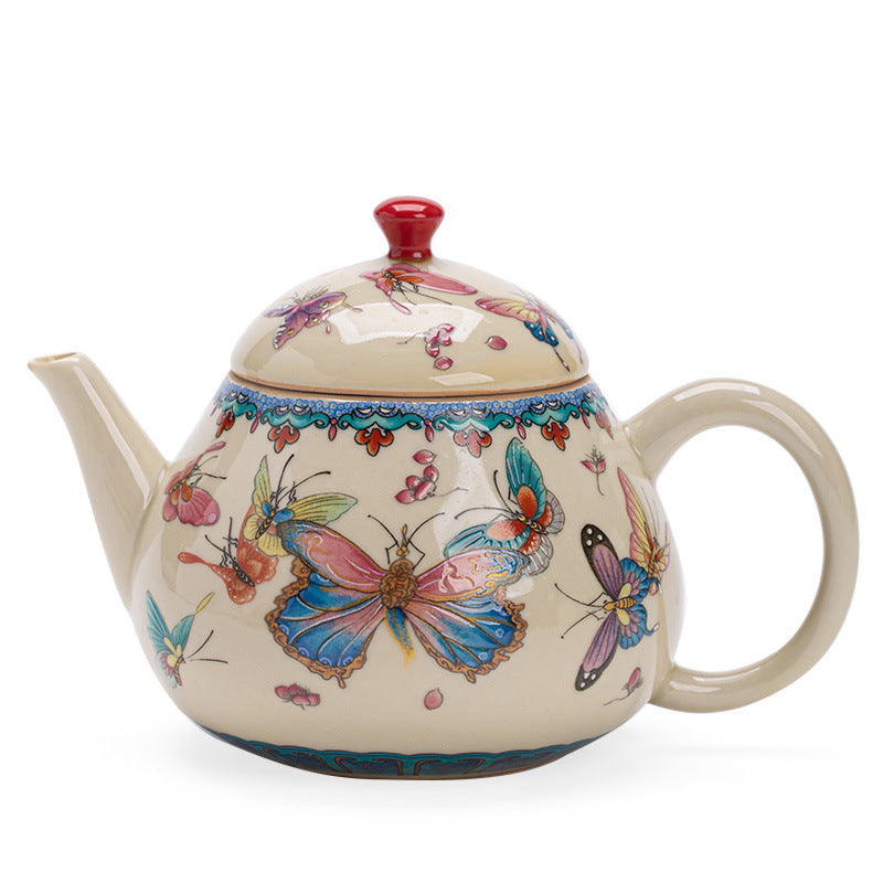 Authentic Palace Wall Red Dancing Butterfly Pear-Shaped Ceramic Teapot - 175ml Gongfu Pot