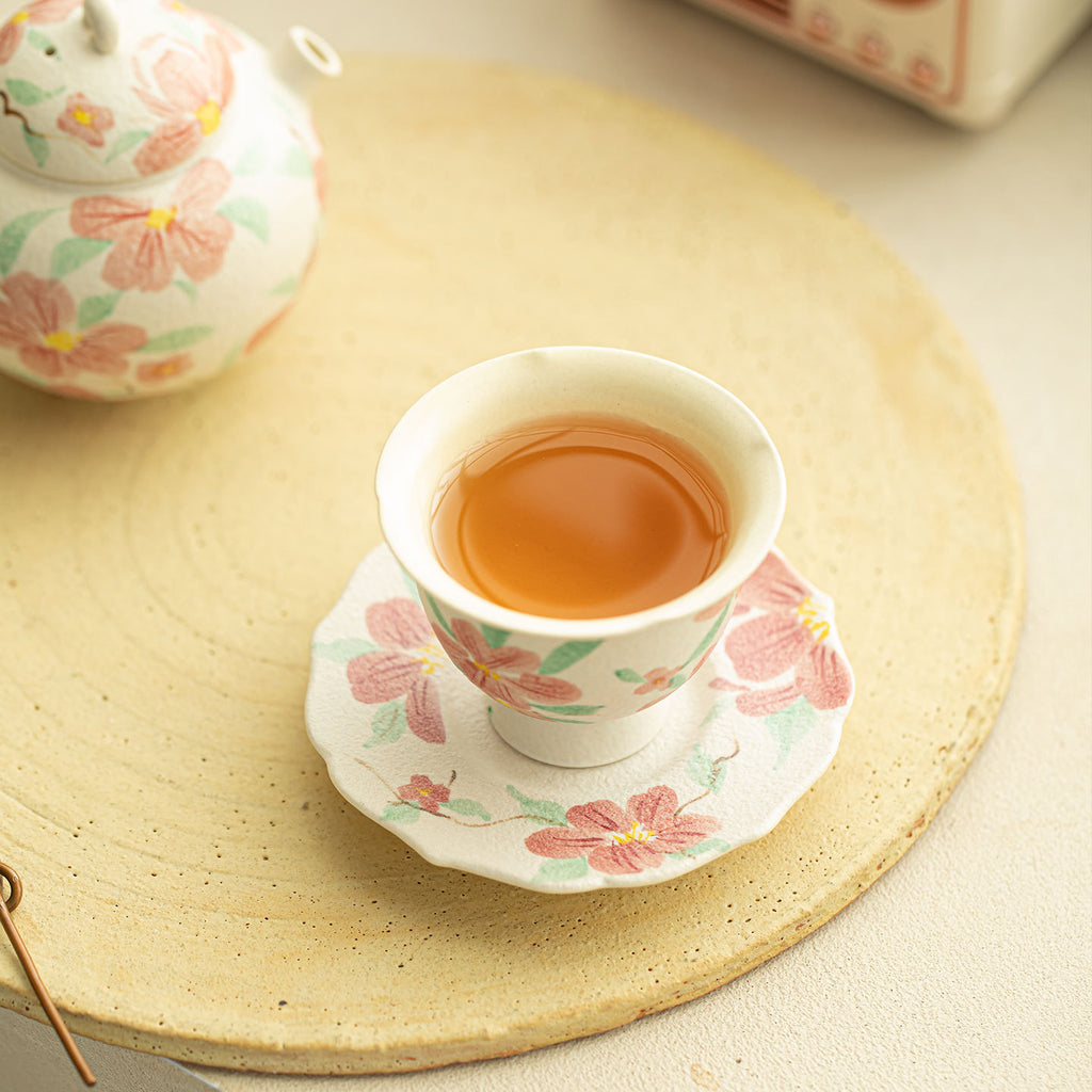 Authentic Rock Mineral White Hand-Painted Camellia Coaster & Pot Bearer - 16cm Teaware