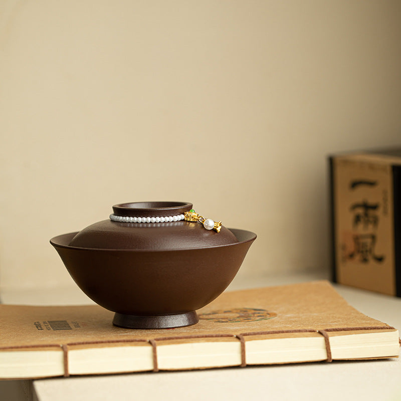 Authentic Purple Rock Mineral Lily of the Valley Two-Talent Large Gaiwan - 180ml Tea Bowl