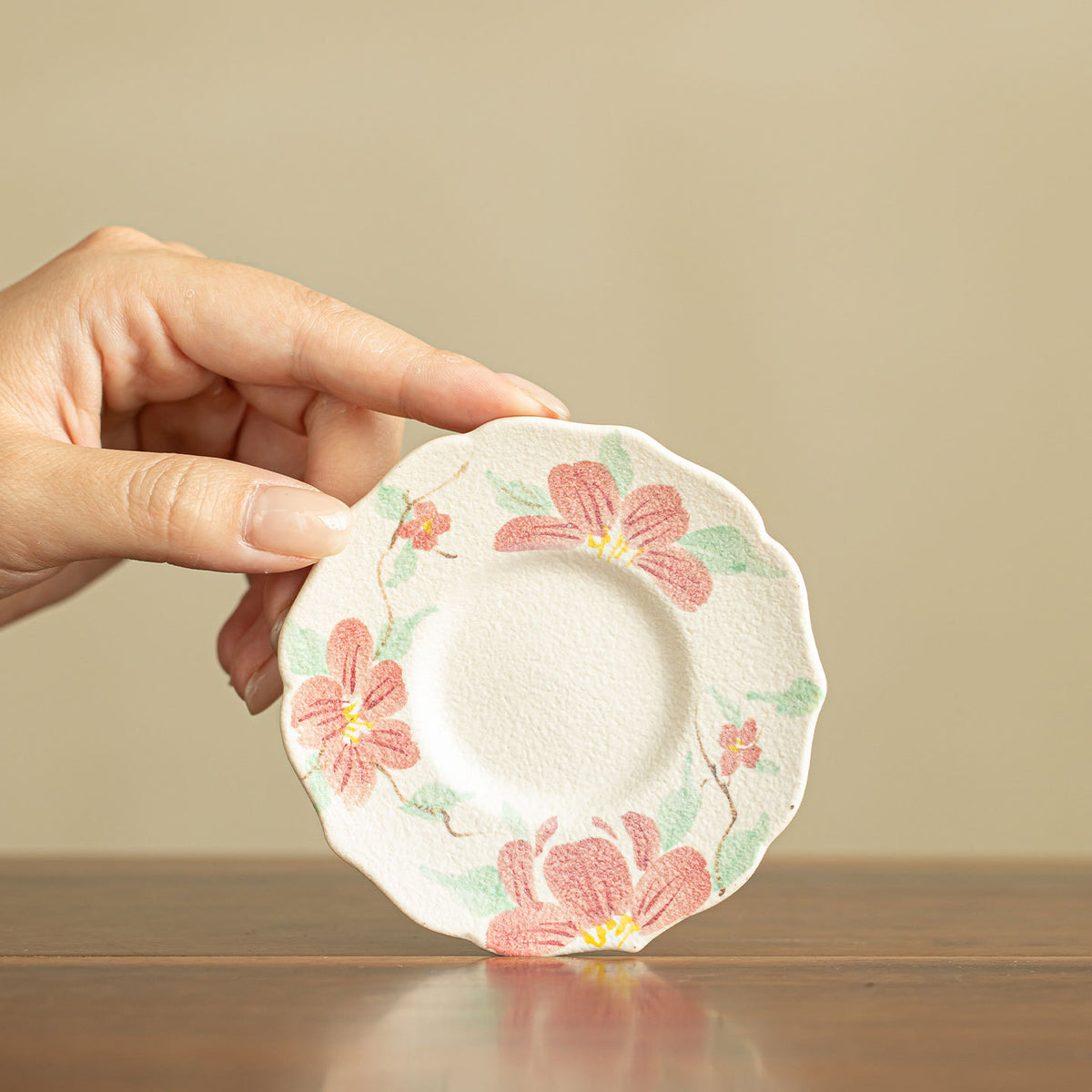 Authentic Rock Mineral White Hand-Painted Camellia Coaster & Pot Bearer - 16cm Teaware